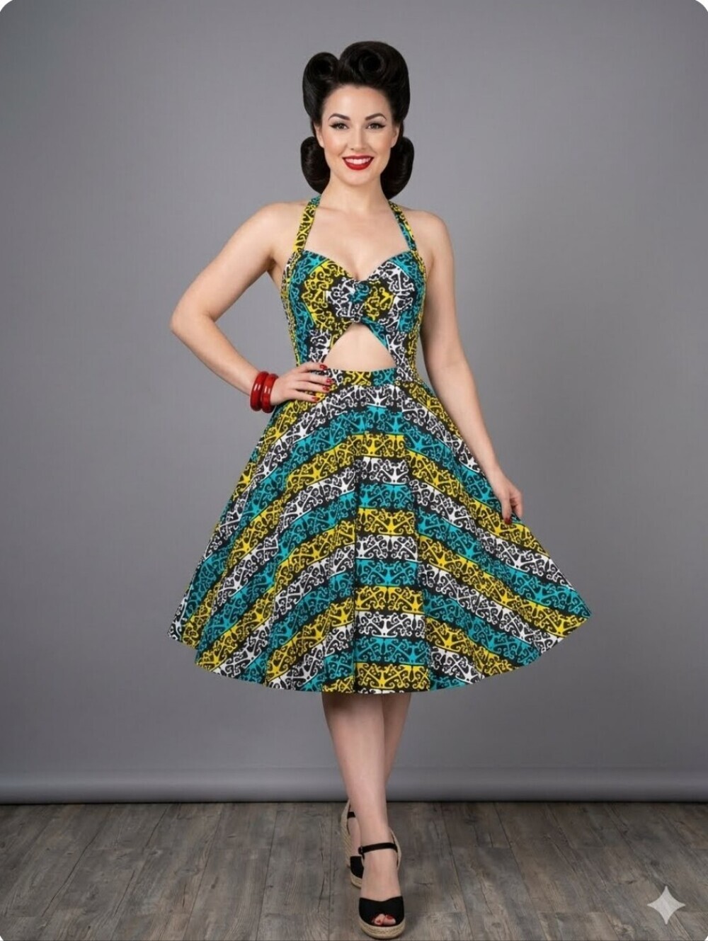 Pinup Couture Renee Dress - Charles Phoenix Calypso Castaway Print, Size M